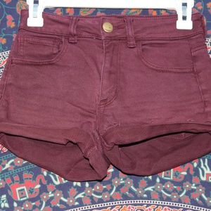 Maroon High Waisted Denim Shorts (AE)